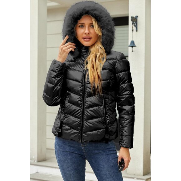Women's Puffer Jacket Lightweight Warm Quilted Winter Coat with Removable Hood - Picture 4 of 5